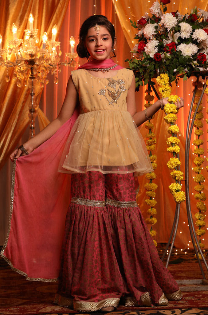 SANA'S red embroidered net gharara suit Pakistan occasion wear
