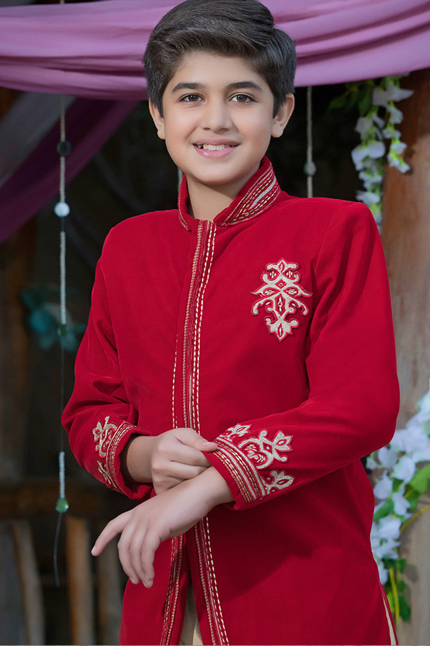 Embroidered Suede Prince Coat Suit | WC1718 | B512 - SANA'S