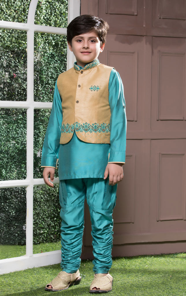 Raw Silk Kurta Shalwar Waistcoat Suit | SS18 | B532 - SANA'S