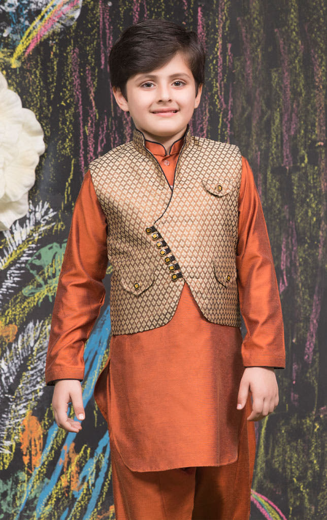 Raw Silk Kurta Shalwar Wasitcoat Suit | SS18 | B539 - SANA'S