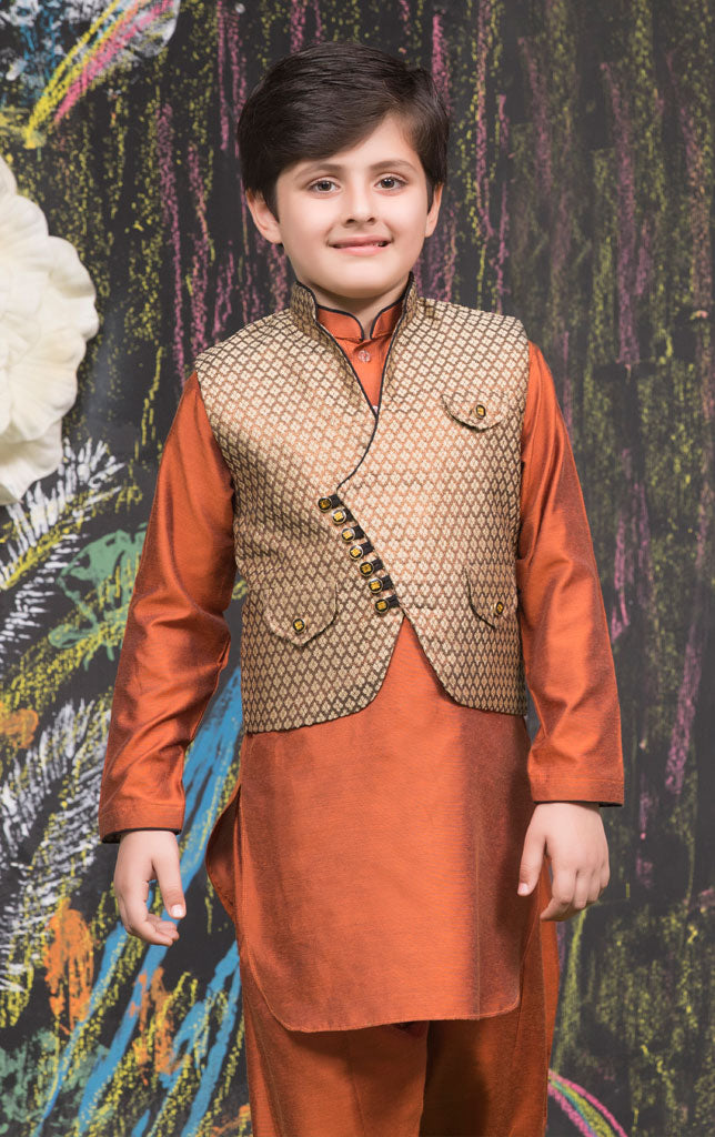 Raw Silk Kurta Shalwar Wasitcoat Suit | SS18 | B539 - SANA'S