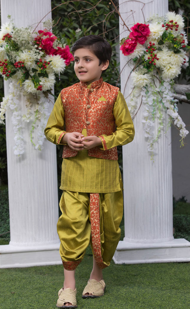 Raw Silk Kurta Shalwar Waistcoat Suit | SS18 | B541