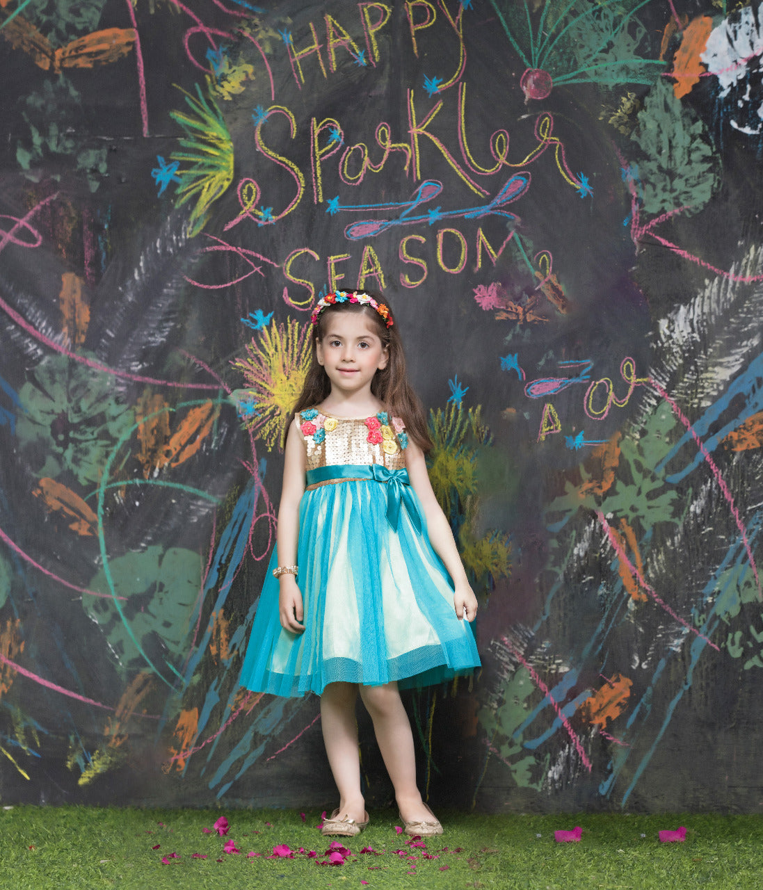 Net Sequins Flower Frock | SS18 | F936 - SANA'S