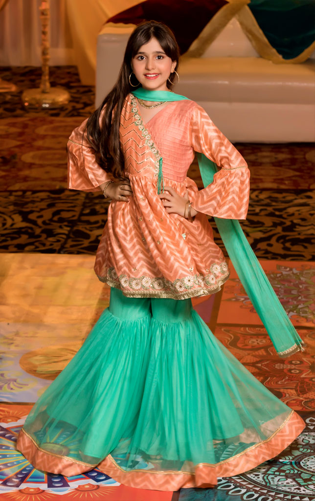 Embroidered Jacquard Peplum Style Gharara Suit | FW18 | G639 - SANA'S