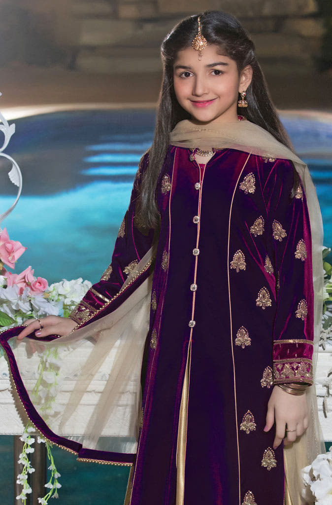SANA'S red embroidered velvet sharara Pakistan occasion wear