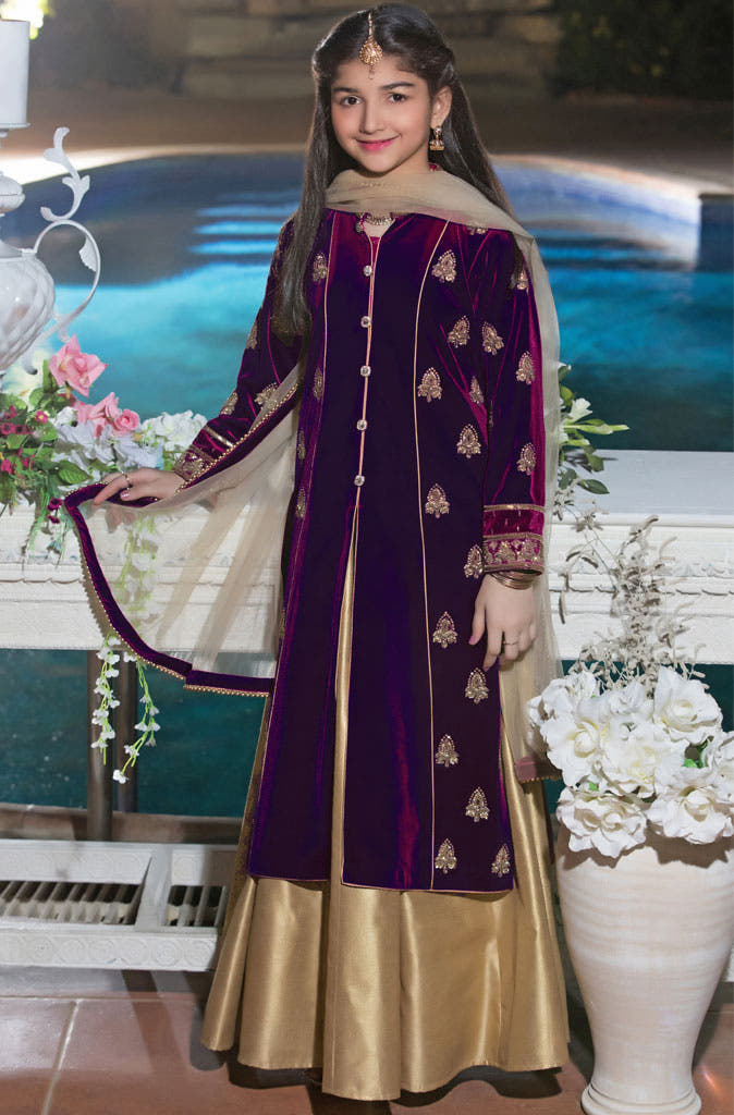 SANA'S red embroidered velvet sharara Pakistan occasion wear