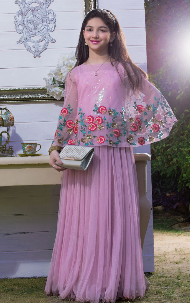 Embroidered Net Cape Sequins Maxi | WC1718 | M696 - SANA'S