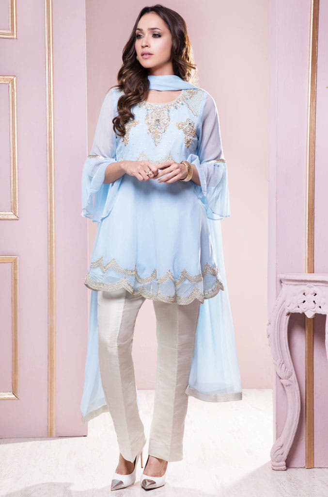 SANA'S red embroidered chiffon suit Pakistan occasion wear
