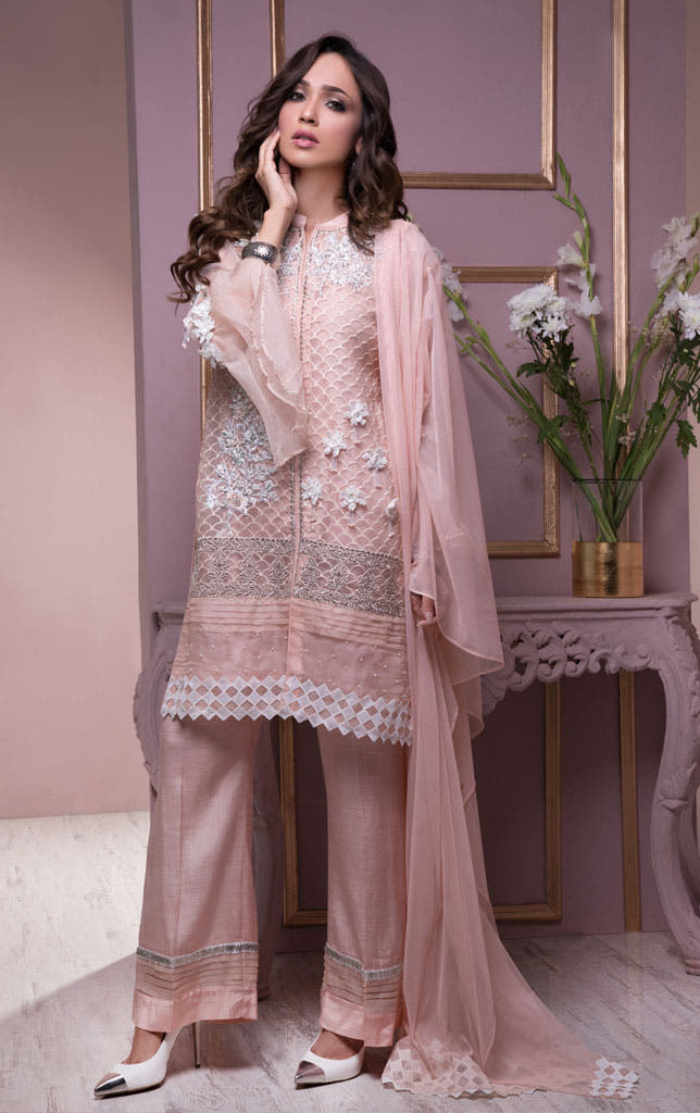SANA'S red embroidered organza suit Pakistan occasion wear