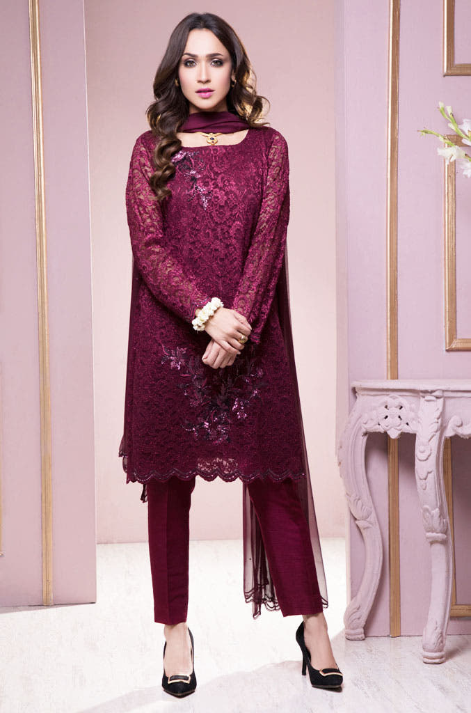 SANA'S red embroidered net suit Pakistan occasion wear