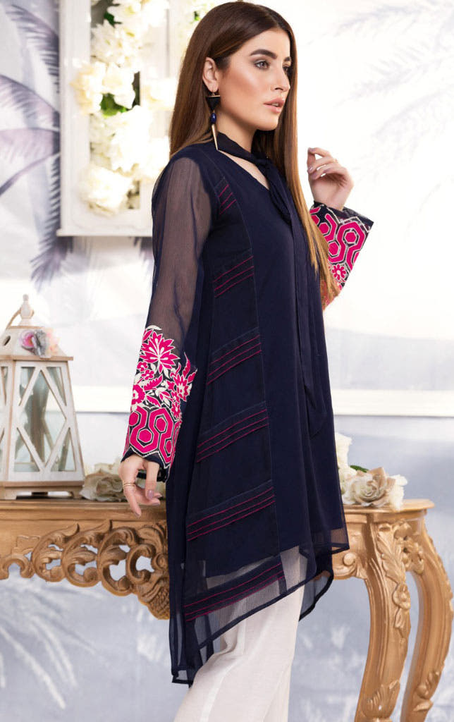 SANA'S red embroidered chiffon kurti Pakistan occasion wear