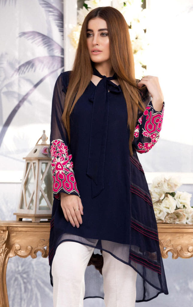 SANA'S red embroidered chiffon kurti Pakistan occasion wear