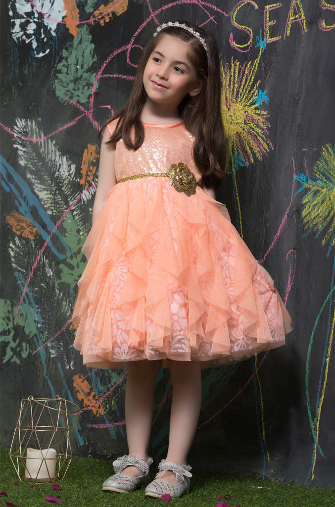 Sequins Multi Flared Net Frock | SS18 | F934 - SANA'S