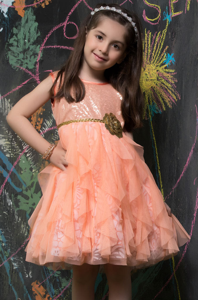 Sequins Multi Flared Net Frock | SS18 | F934 - SANA'S