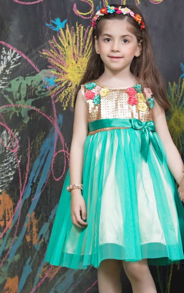 Net Sequins Flower Frock | SS18 | F936 - SANA'S