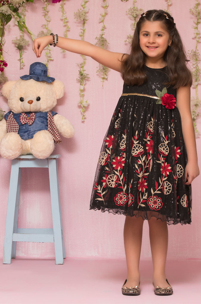 Embroidered Net Sequins Frock | SS18 | F954 - SANA'S