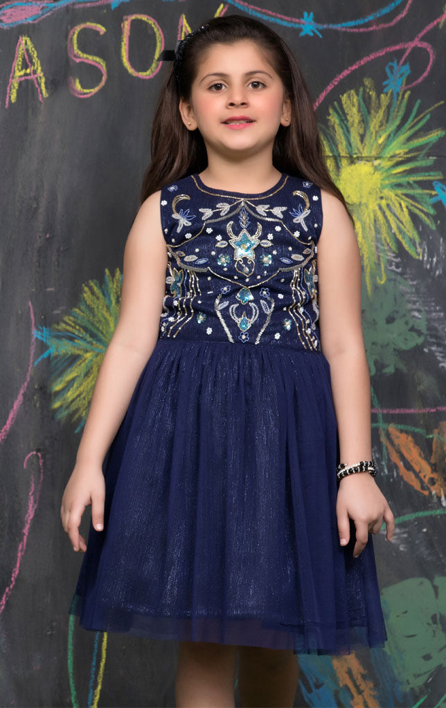 Embroidered Jersey Net Frock | SS18 | F959