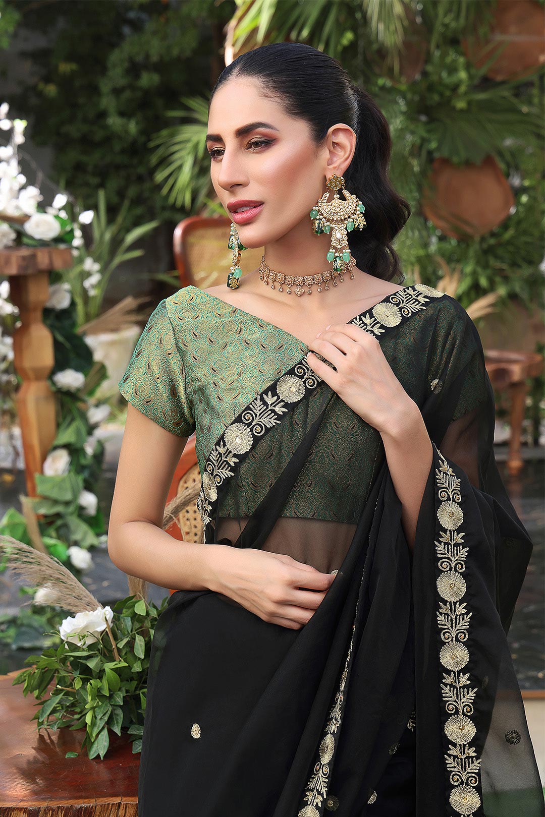 SANA'S red embroidered organza saree Pakistan occasion wear