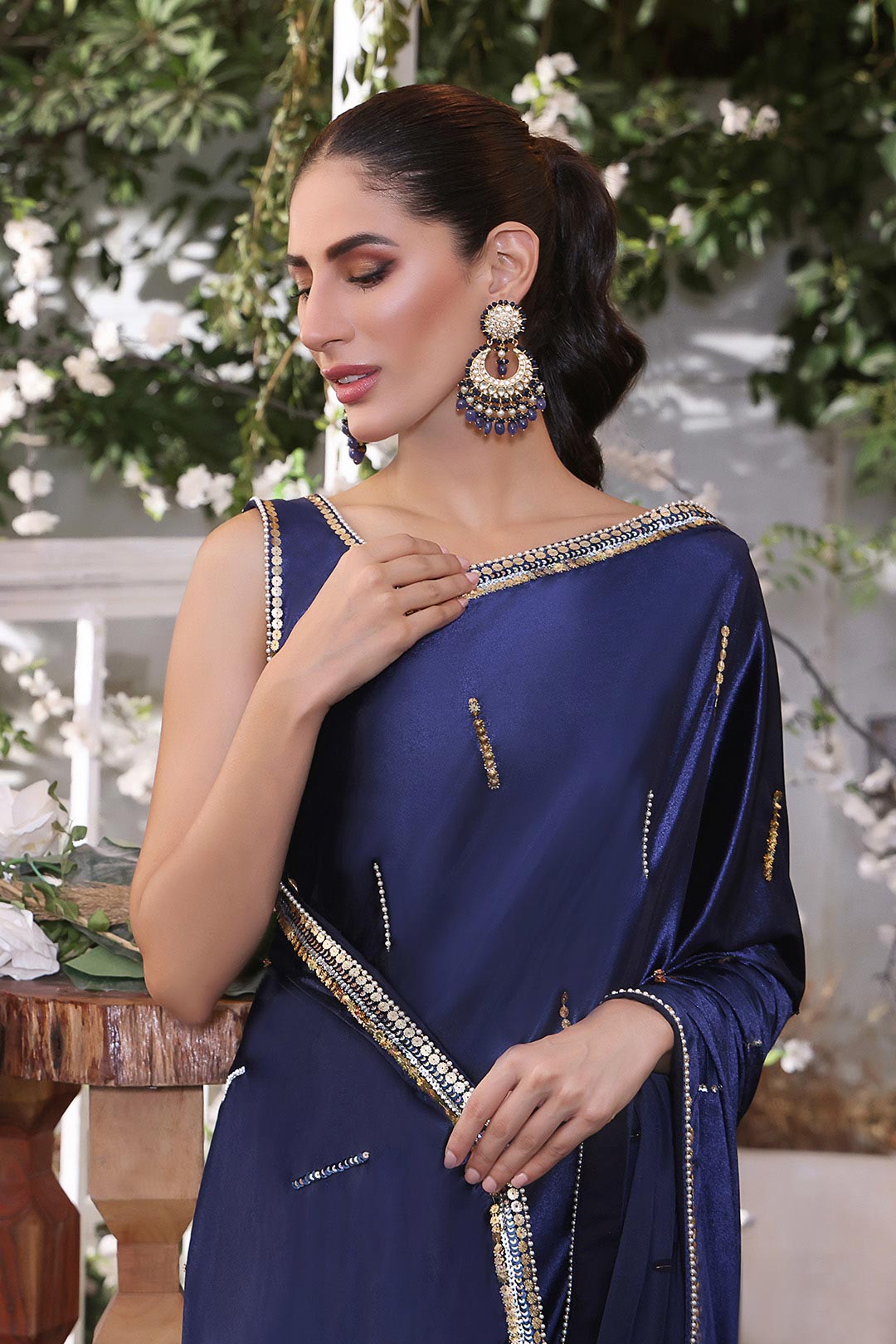 SANA'S red embroidered velvet saree Pakistan occasion wear