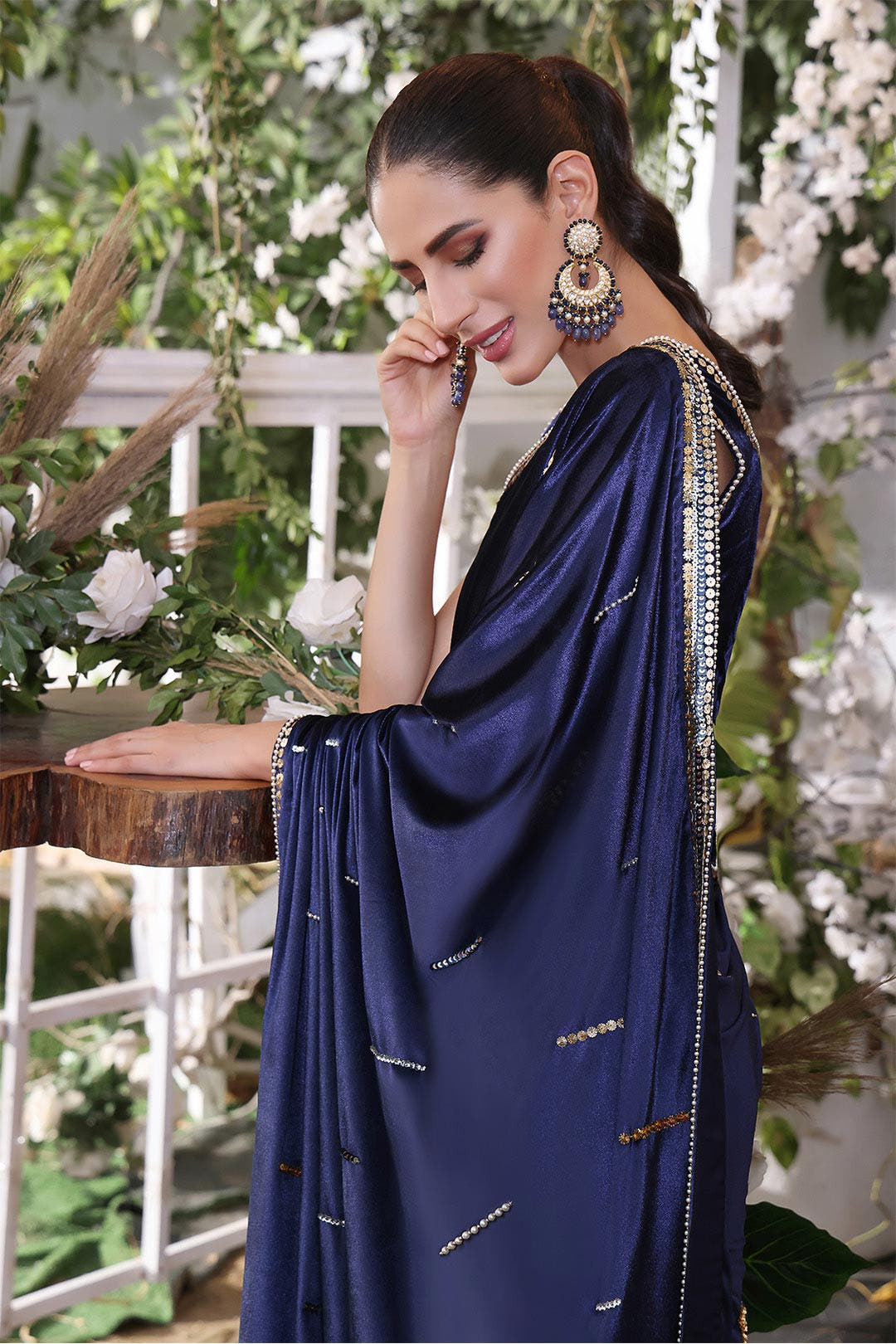 SANA'S red embroidered velvet saree Pakistan occasion wear