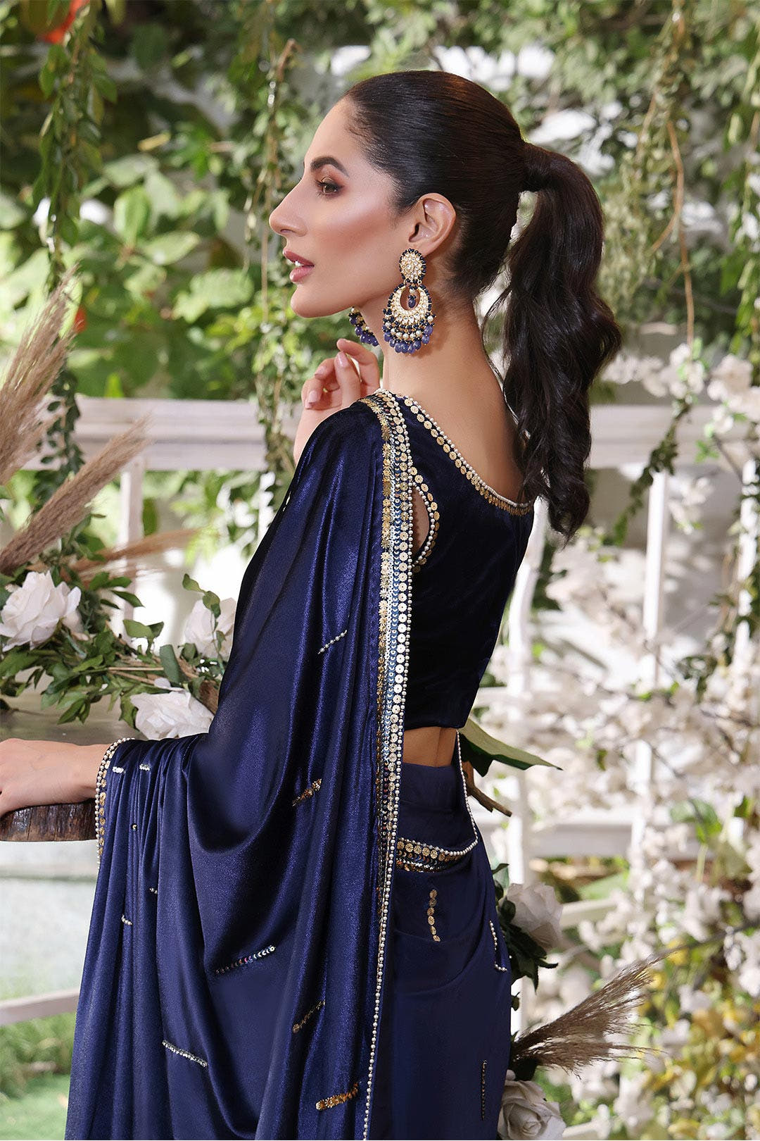 SANA'S red embroidered velvet saree Pakistan occasion wear