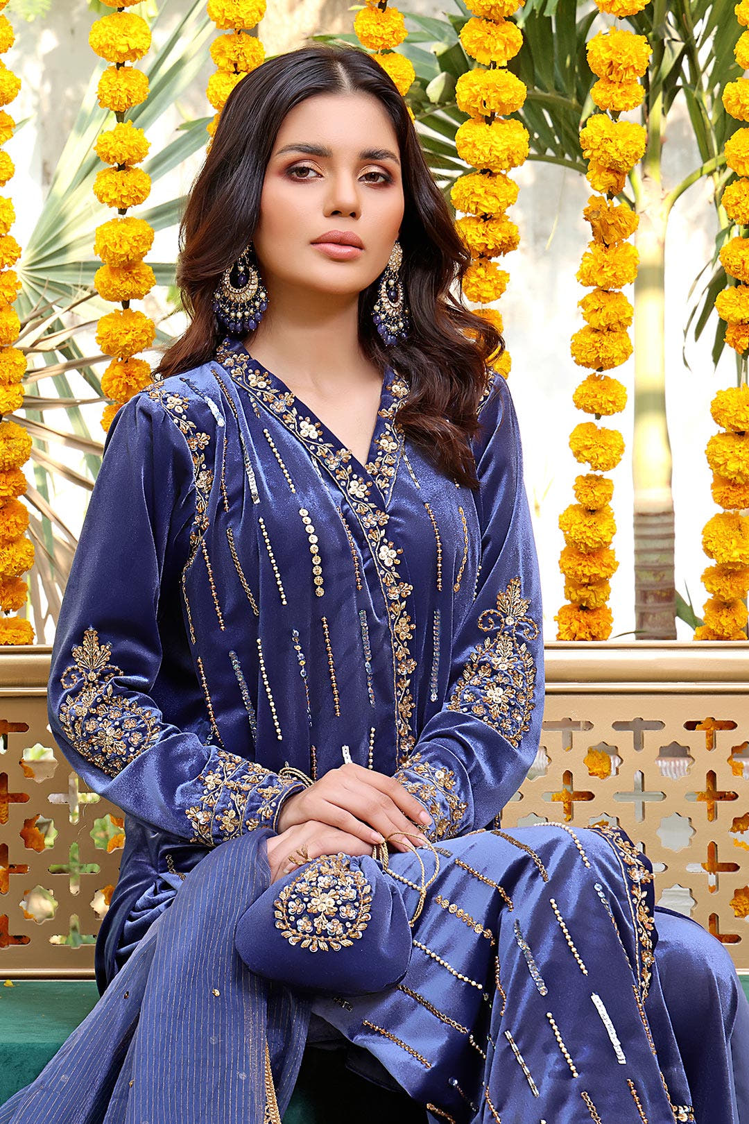 SANA'S red embroidered velvet suit Pakistan occasion wear