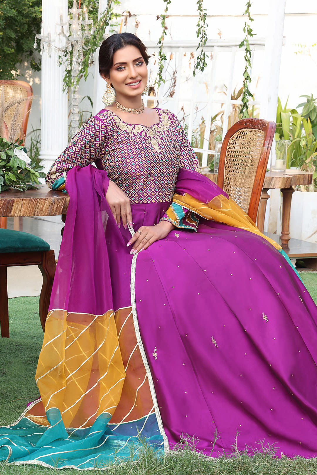 SANA'S red embroidered maxi dress Pakistan occasion wear