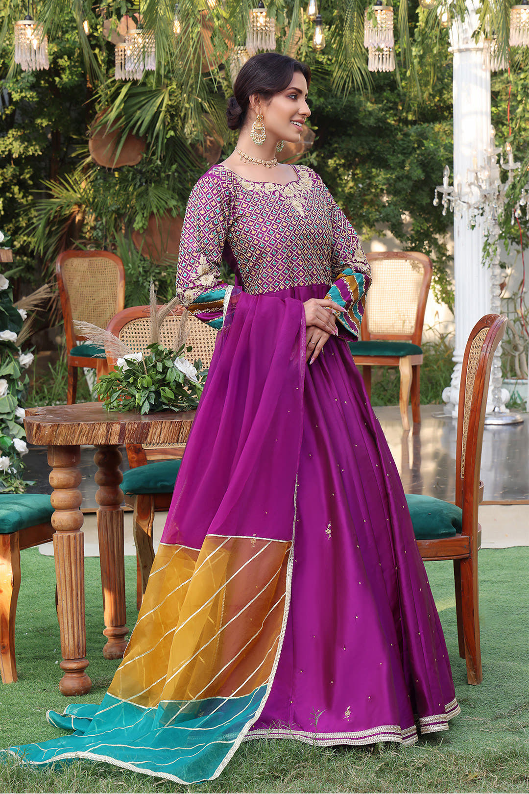 SANA'S red embroidered maxi dress Pakistan occasion wear