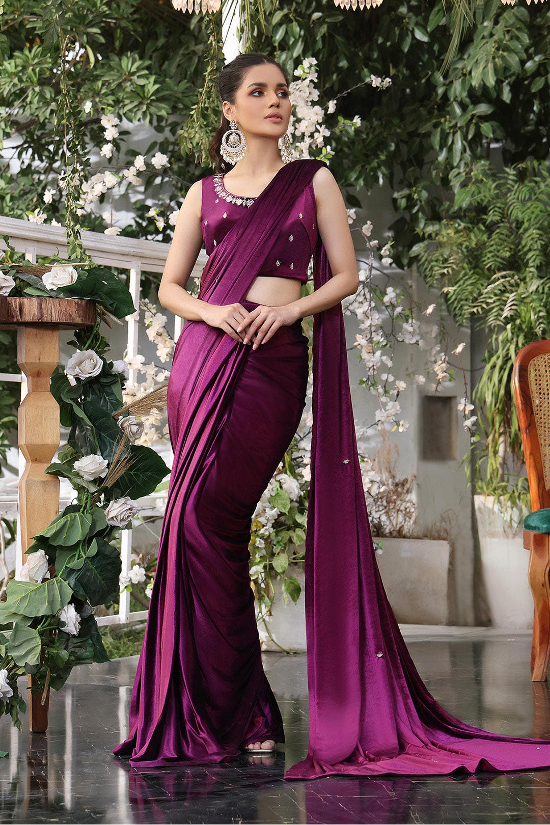 SANA'S red embroidered velvet saree Pakistan occasion wear