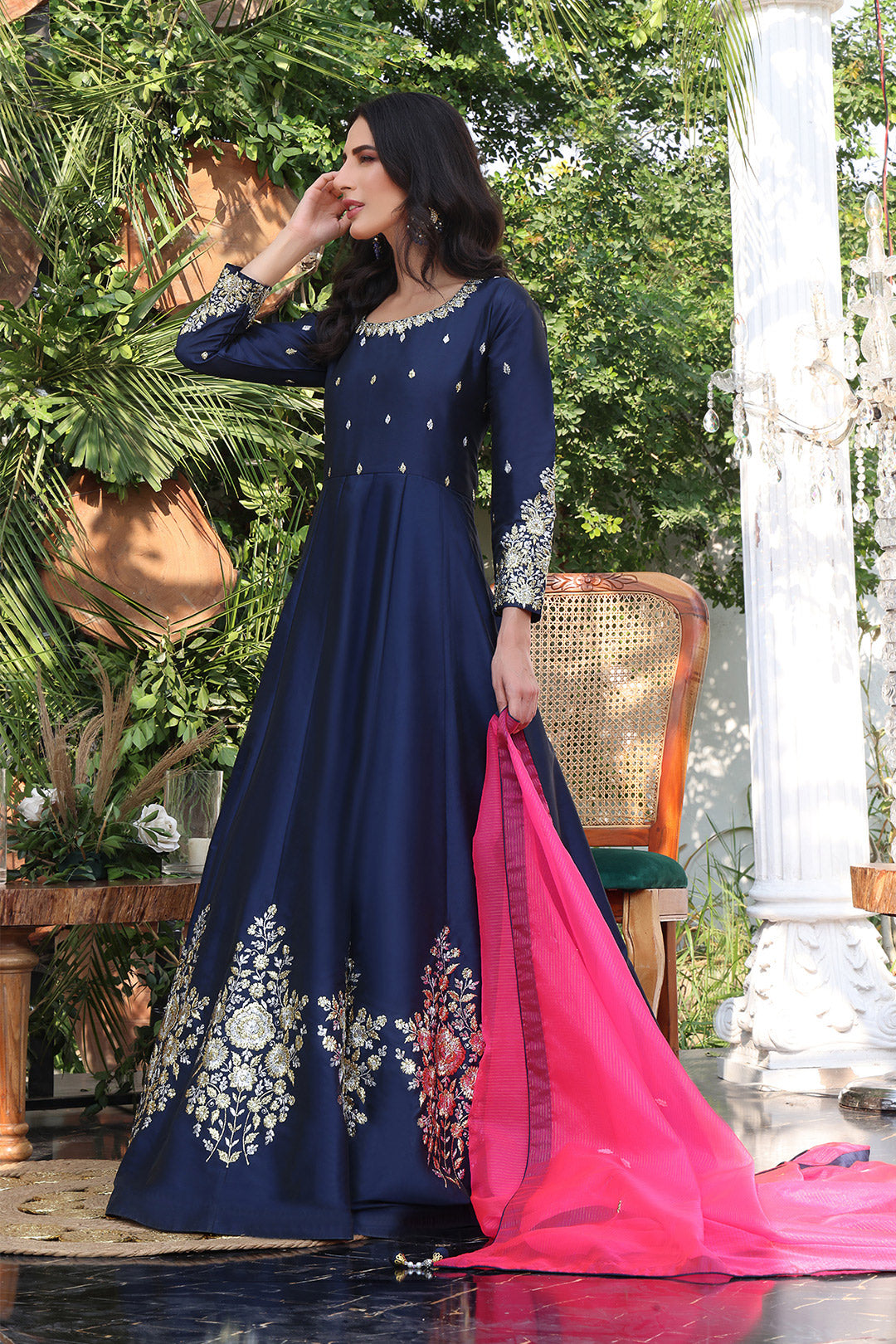 Lorex Embroidered Lychee Silk Long Maxi | SHENDI | M202217