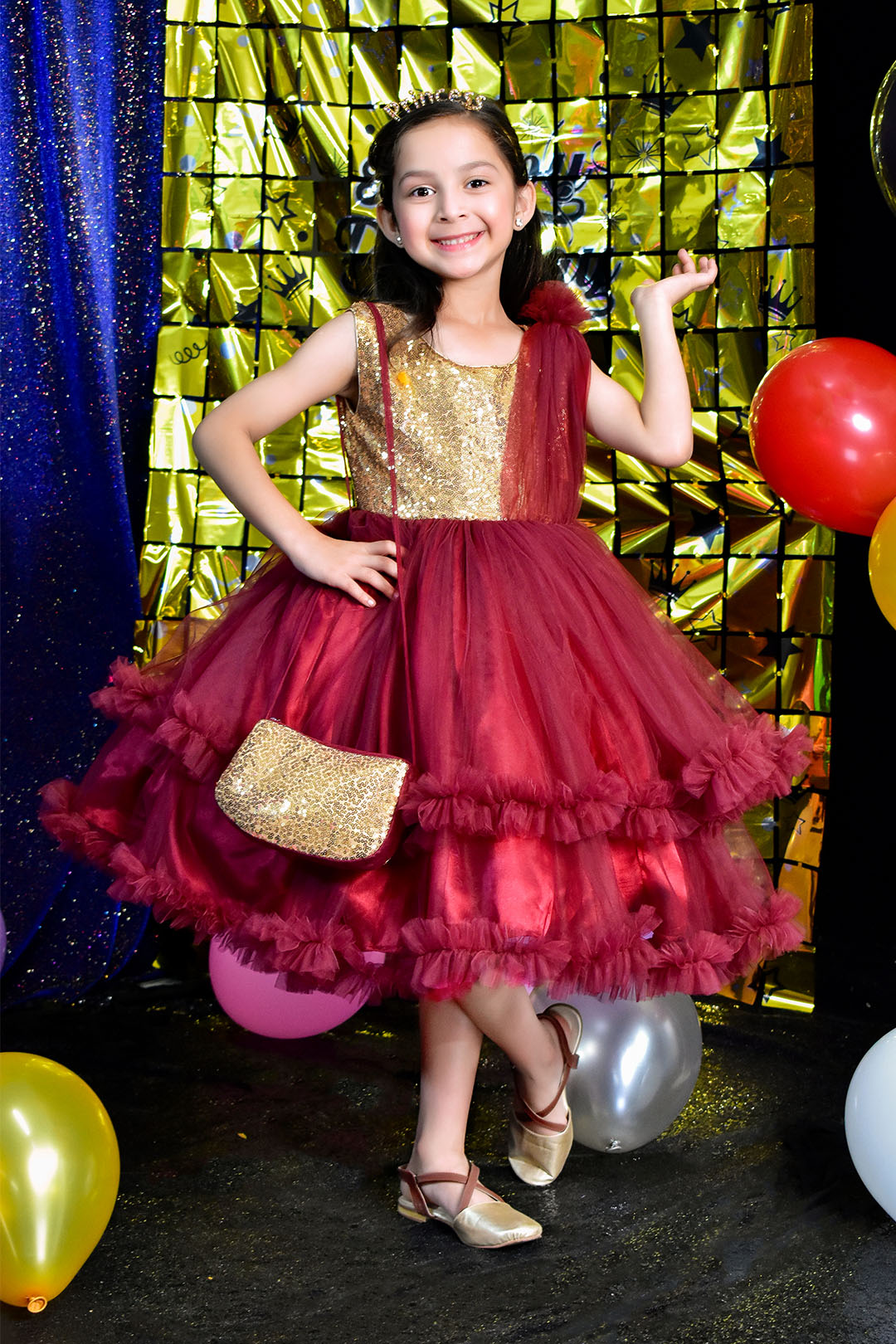 Sequins & Double Layer Net Frock | BIRTHDAY BASH | F2300