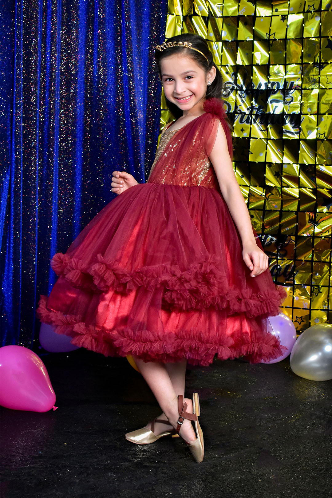 Sequins & Double Layer Net Frock | BIRTHDAY BASH | F2300