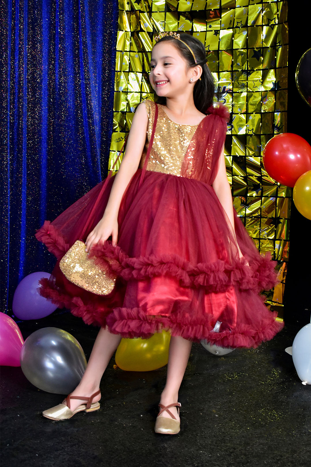 Sequins & Double Layer Net Frock | BIRTHDAY BASH | F2300