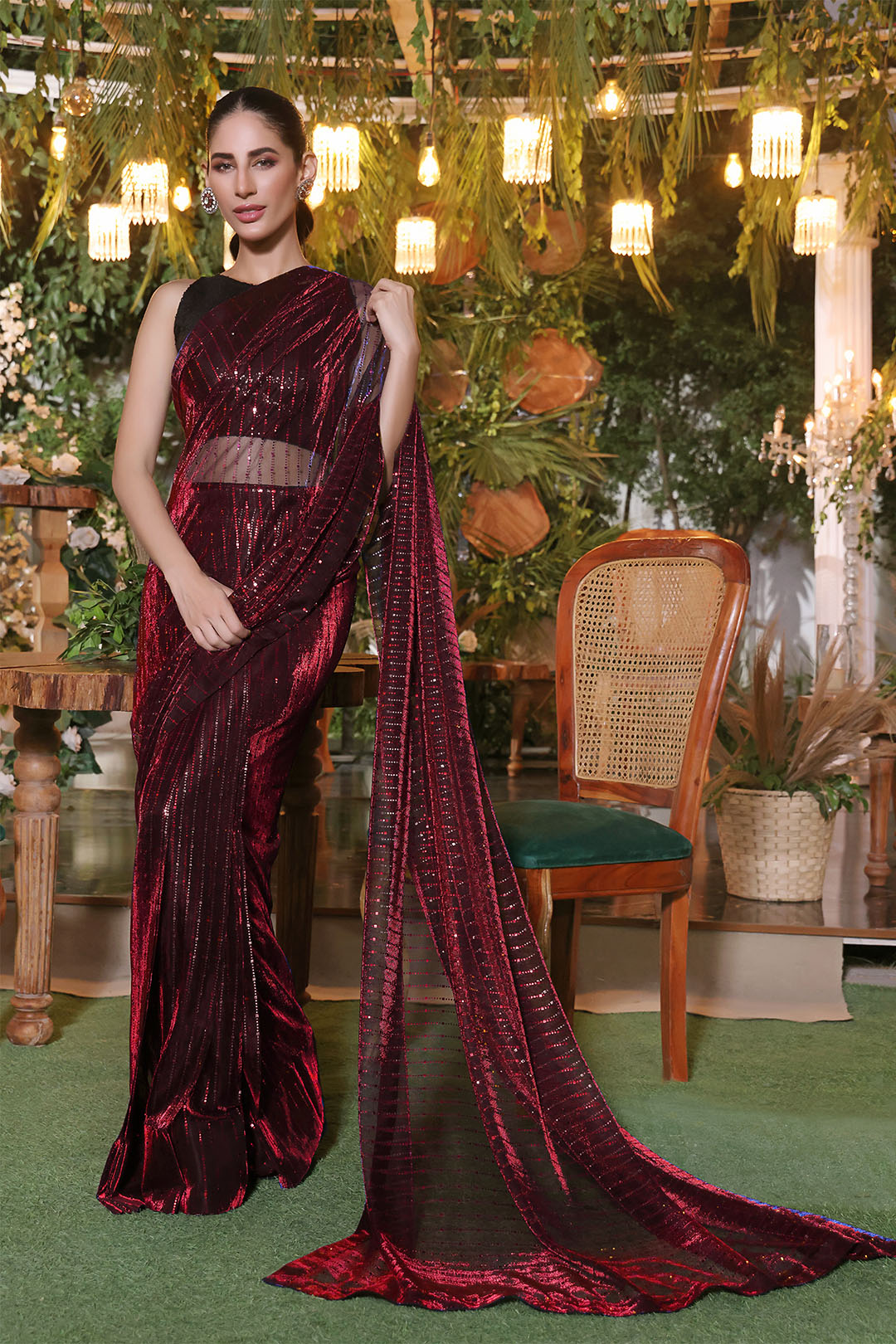 Two Tone Metallic Shimmer Net Luxury Saree | ZEENAT | SR202202