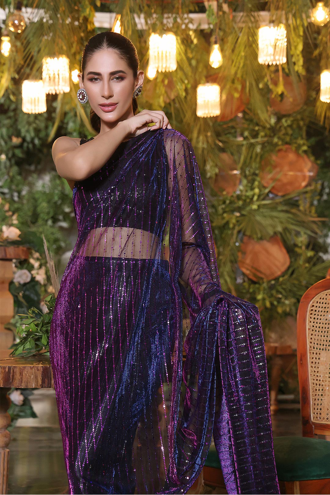 Two Tone Metallic Shimmer Net Luxury Saree | ZEENAT | SR202202