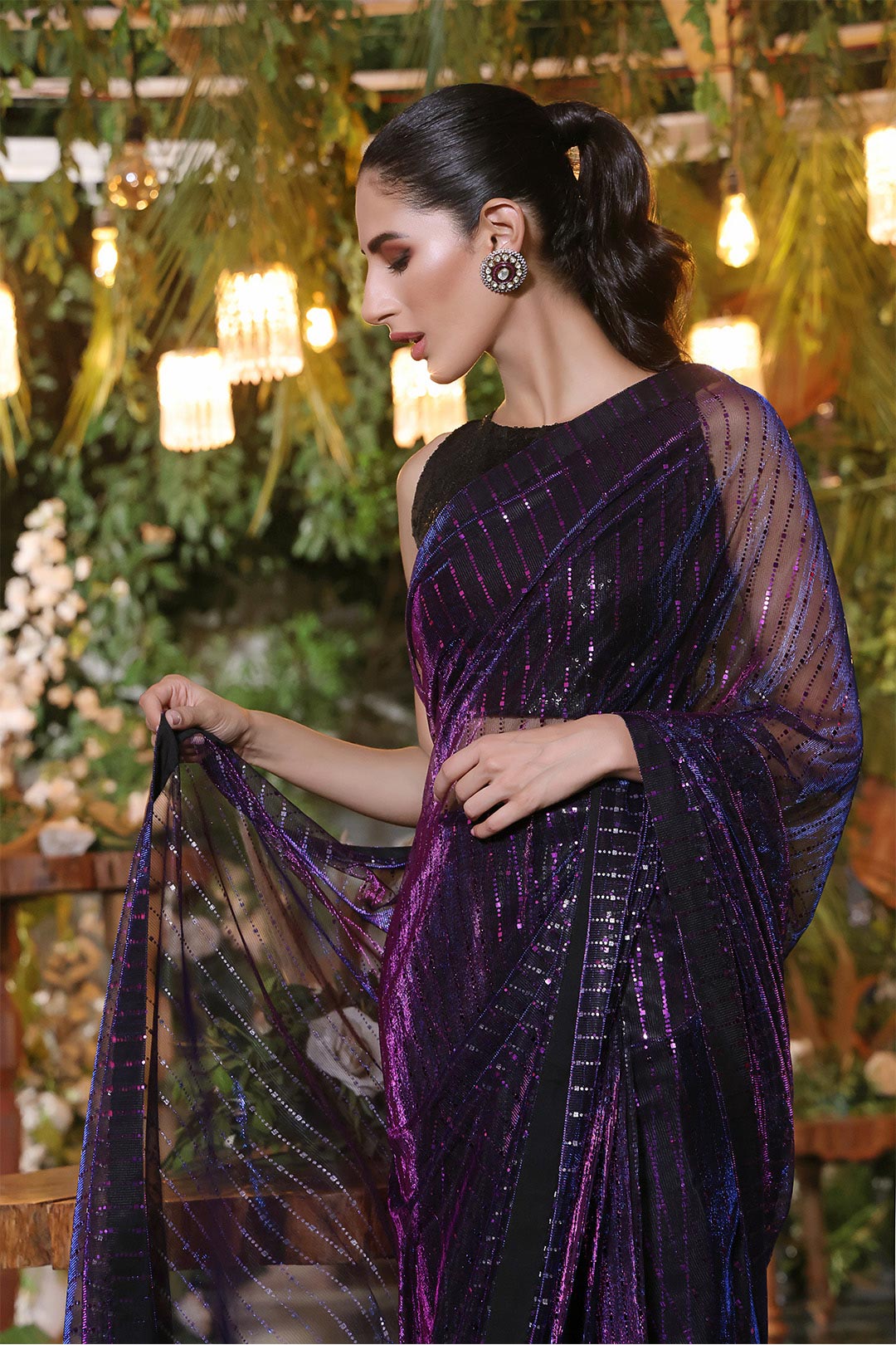 Two Tone Metallic Shimmer Net Luxury Saree | ZEENAT | SR202202