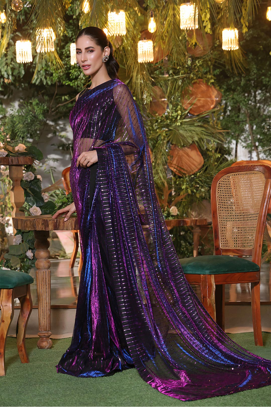 Two Tone Metallic Shimmer Net Luxury Saree | ZEENAT | SR202202