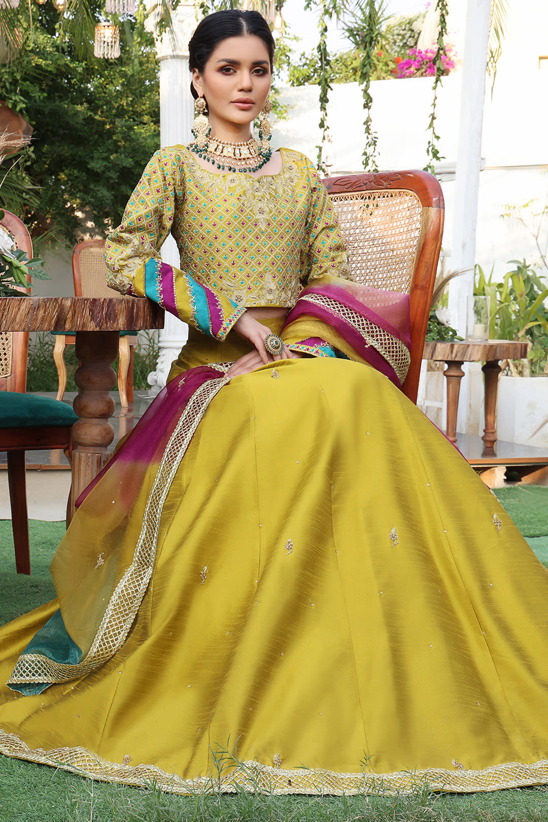 SANA'S red embroidered raw silk lehenga Pakistan occasion wear