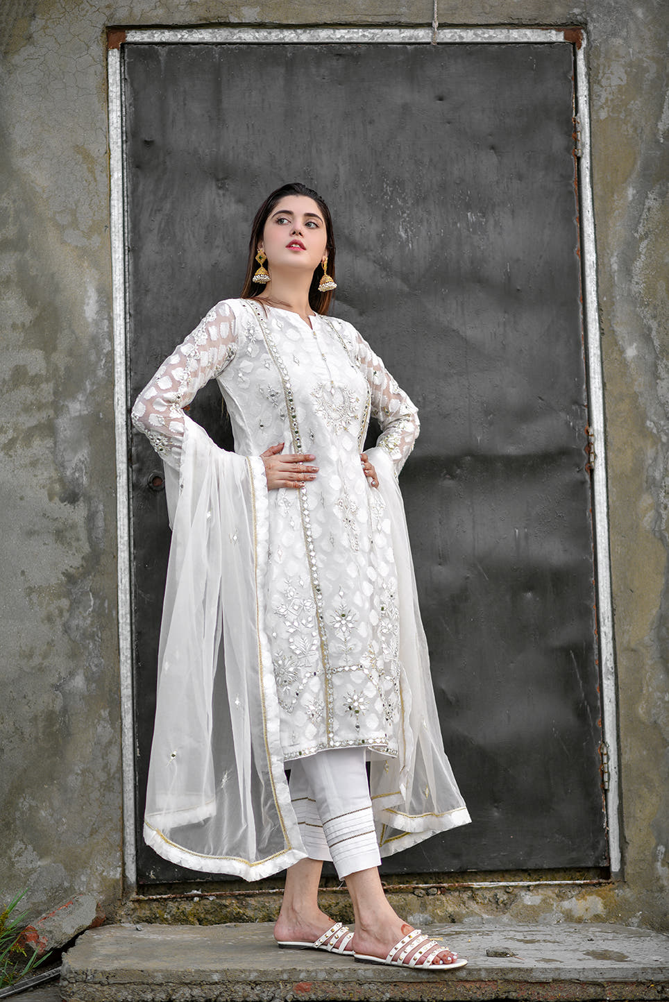 SANA'S red embroidered organza suit Pakistan occasion wear