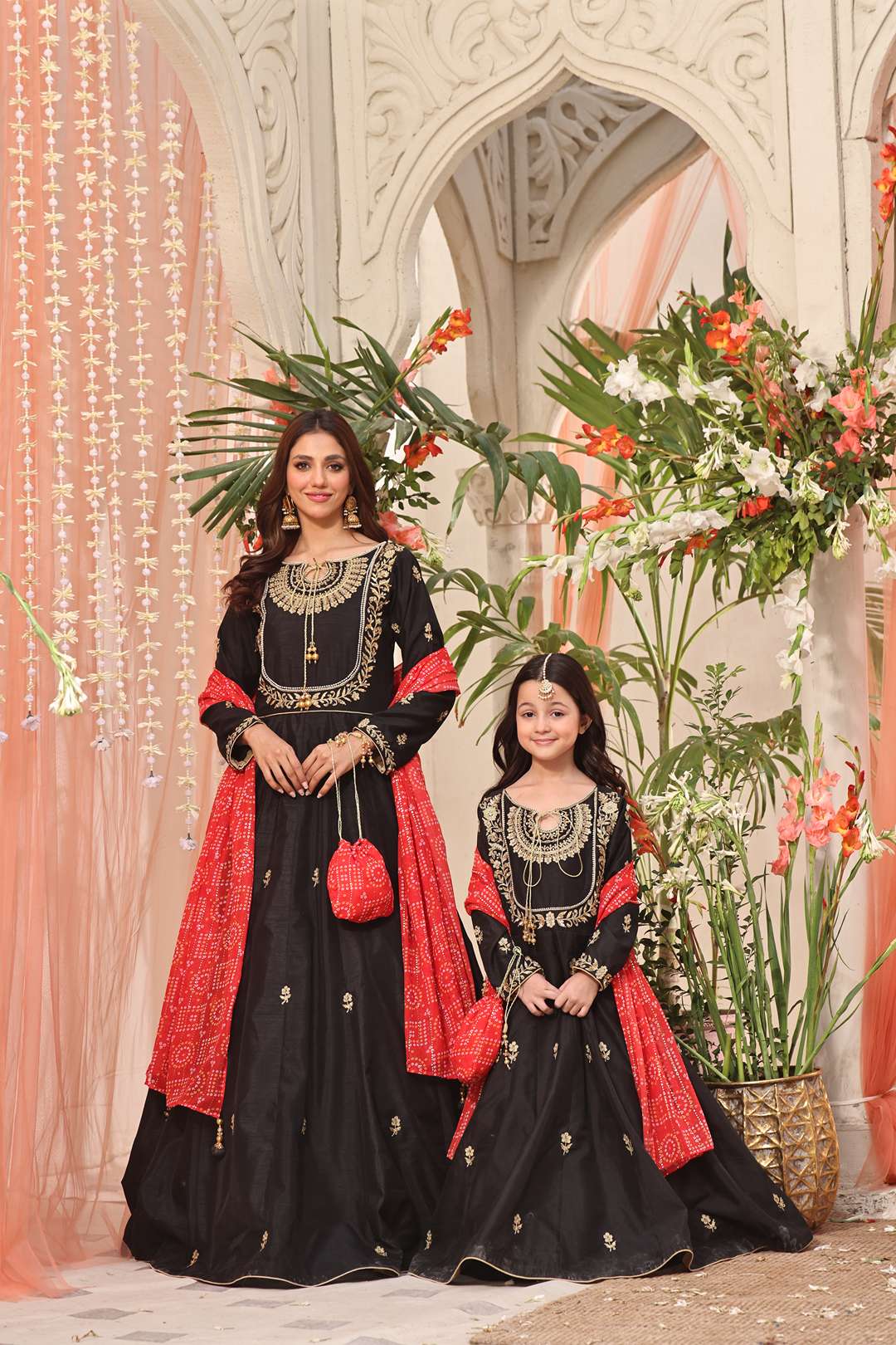 SANA'S red embroidered silk maxi dress Pakistan occasion wear