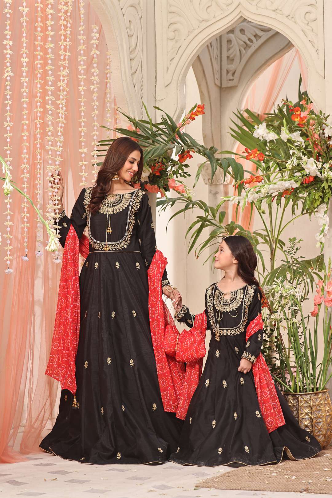SANA'S red embroidered silk maxi dress Pakistan occasion wear