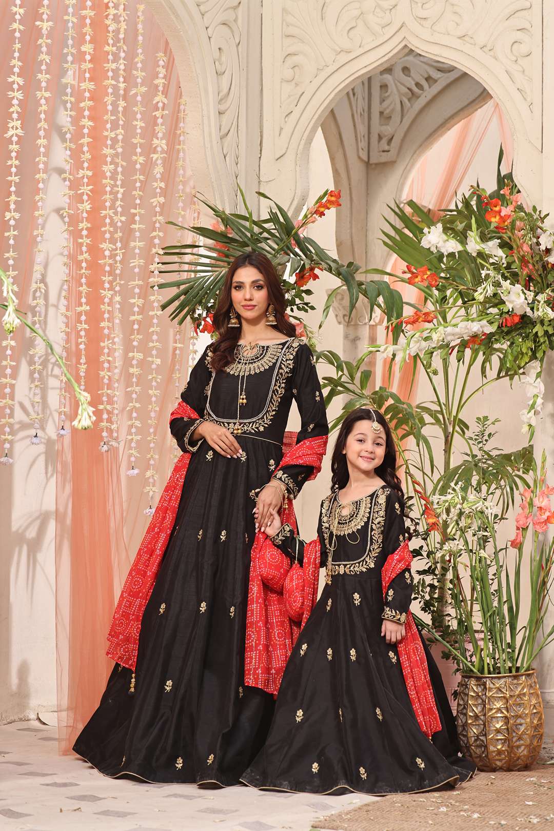 SANA'S red embroidered silk maxi dress Pakistan occasion wear