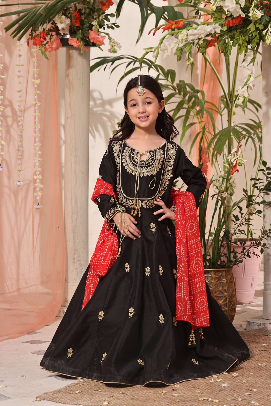 SANA'S red embroidered silk maxi dress Pakistan occasion wear