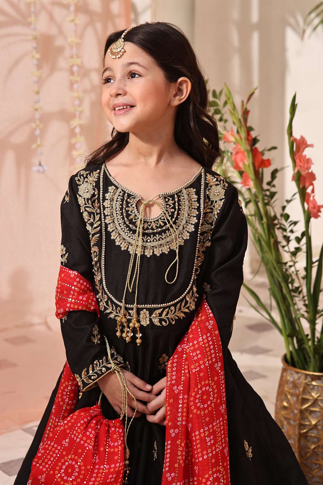 SANA'S red embroidered silk maxi dress Pakistan occasion wear
