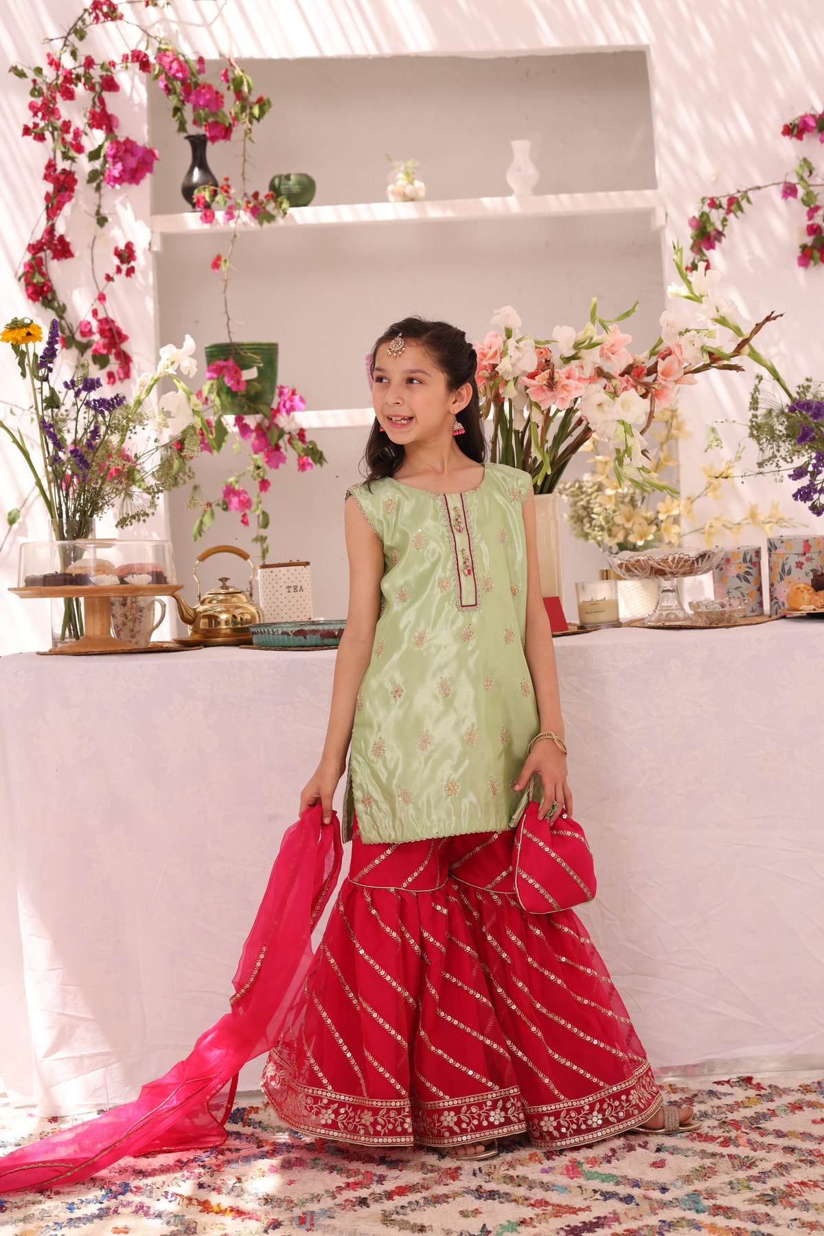 SANA'S red embroidered organza gharara suit Pakistan occasion wear