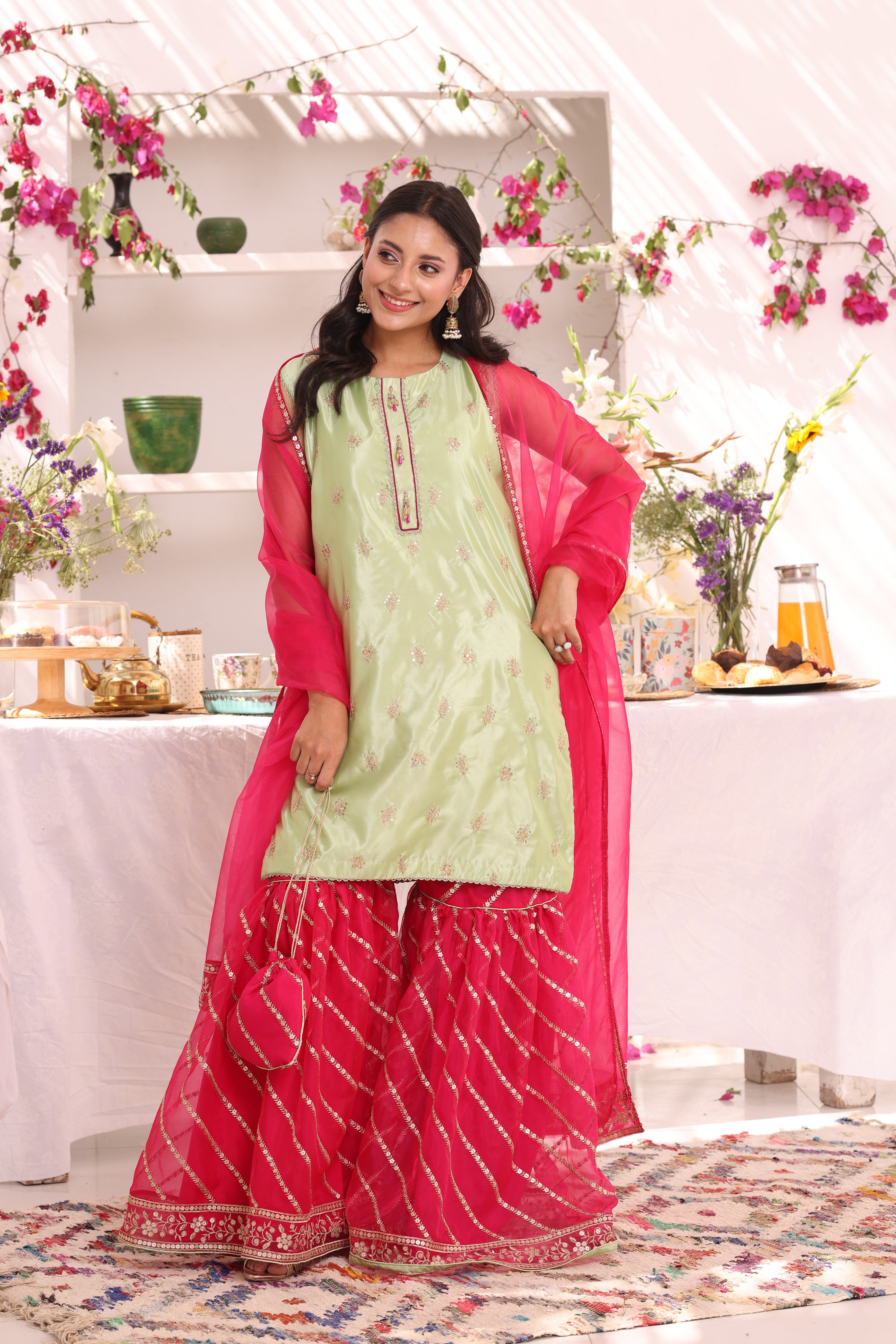 Embroidered Cotton Silk & Organza Gharara Suit | ZEB | G123286