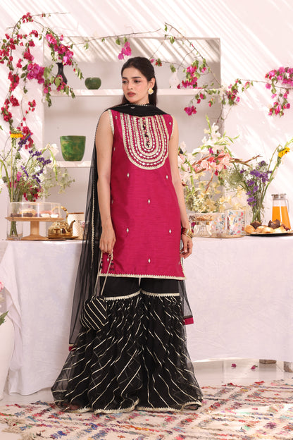 Mirror Embroidered Raw Silk & Net Gharara Suit | ZEB | G123282