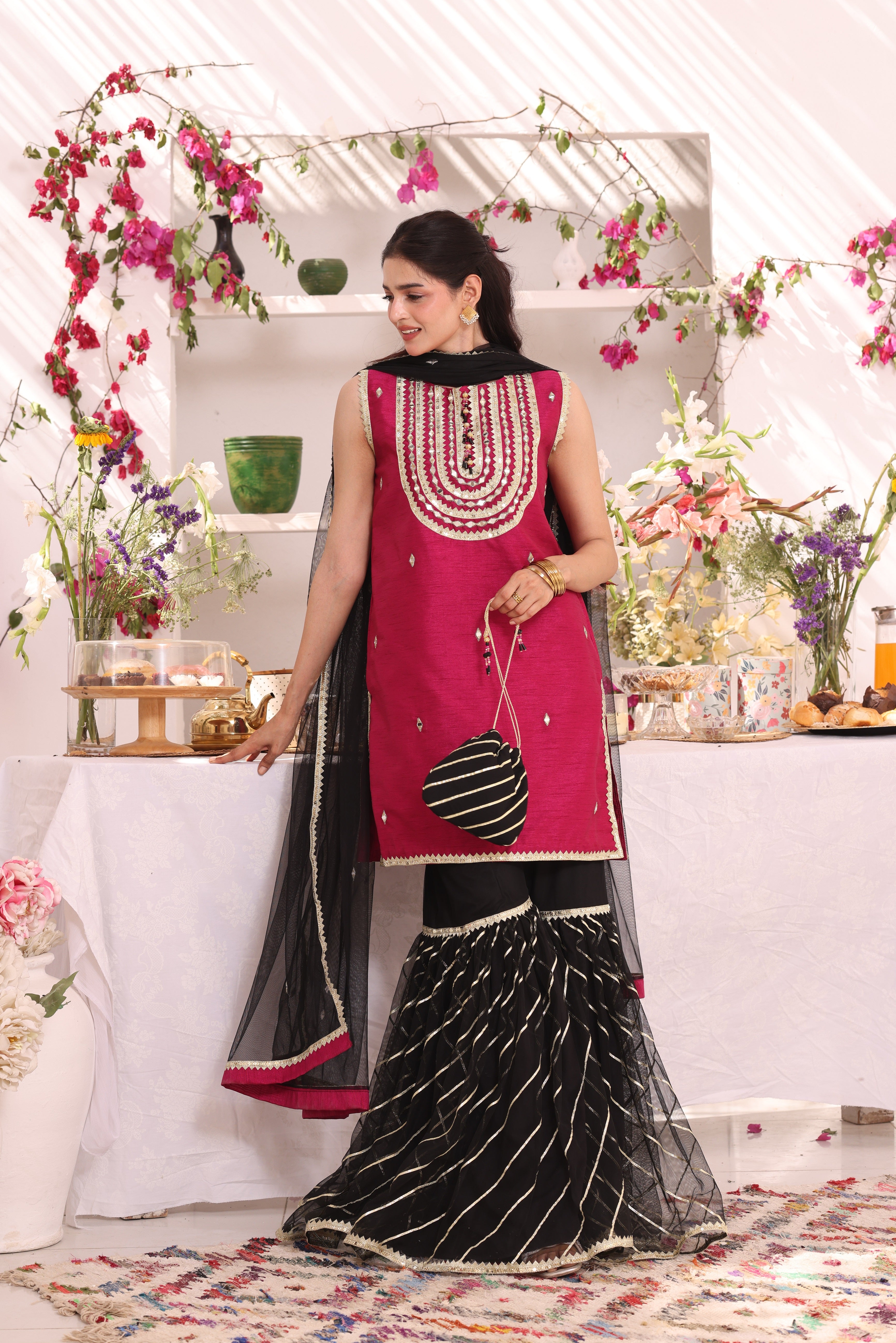 Mirror Embroidered Raw Silk & Net Gharara Suit | ZEB | G123282