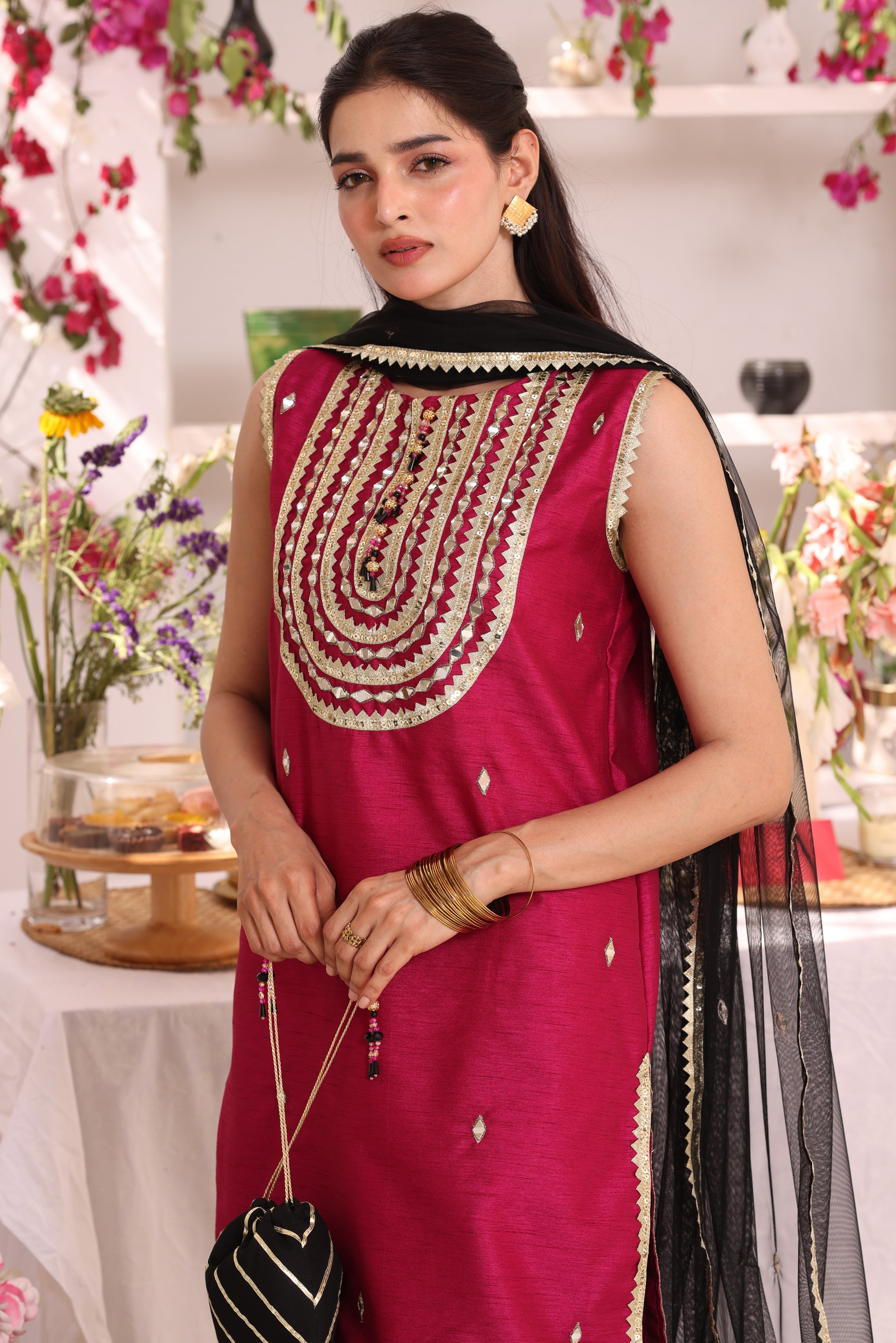 Mirror Embroidered Raw Silk & Net Gharara Suit | ZEB | G123282