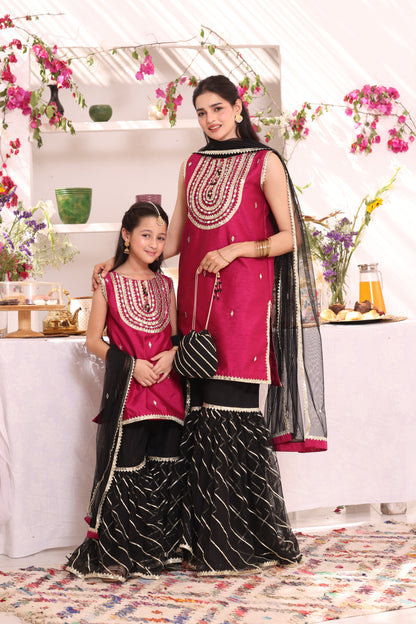 Mirror Embroidered Raw Silk & Net Gharara Suit | ZEB | G123282